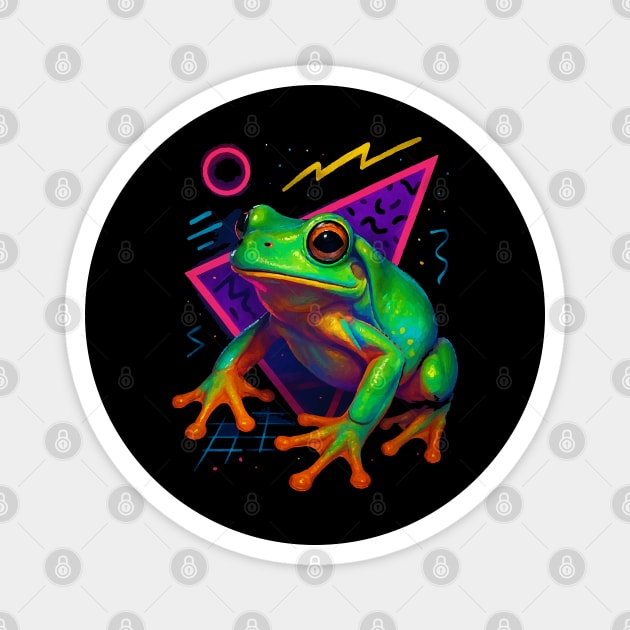 Retro Neon Whites Tree Frog Magnet by Reptiq's Store